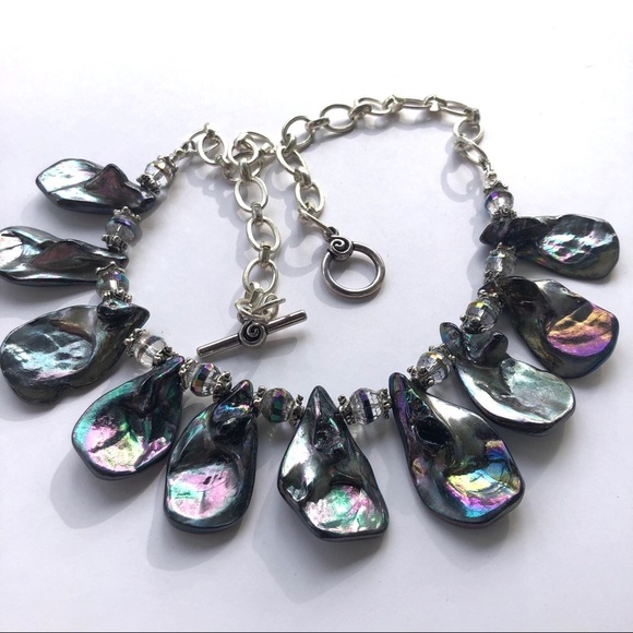 Abalone Teardrop beads and Chez Crystals Necklace - Picture 4 of 5